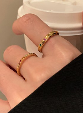 韩系轻奢锆石几何开口戒指精致时尚素圈食指戒气质高级感手饰配饰