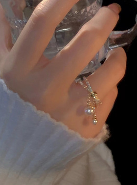 巴洛克珍珠流苏镀金戒指女