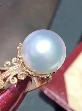 天然爱迪生珍珠戒指 纯银镶嵌 正圆强光微瑕 活口设计 百搭潮流款