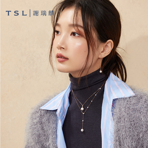 TSL谢瑞麟珍珠18k金耳线一对正圆强光淡水珍珠63870 - 图1