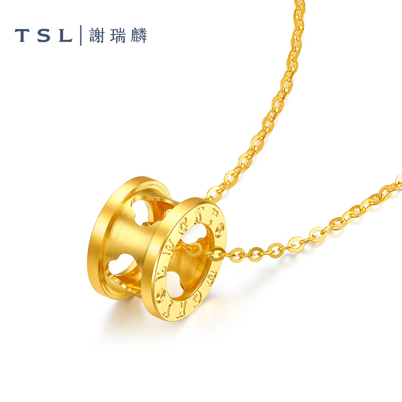 TSL谢瑞麟黄金项链转运筒四叶草镂空设计5G工艺计价新品XK473-图1