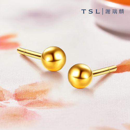 【百亿补贴】TSL谢瑞麟足金黄金耳钉光面圆球简约耳环小坠YK259 - 图1