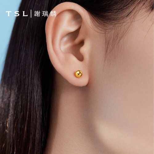 【百亿补贴】TSL谢瑞麟足金黄金耳钉光面圆球简约耳环小坠YK259 - 图2