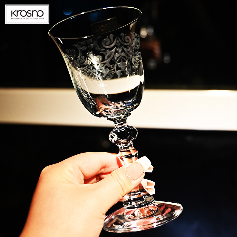 波兰 Krosno水晶玻璃复古花纹葡萄酒杯烈酒杯香槟杯威士忌杯套装,淘宝优惠券,粉丝福利购,淘宝优惠卷