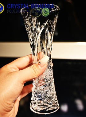 捷克原装进口水晶玻璃轻奢高档精刻小号花瓶客厅茶几插花花瓶摆件