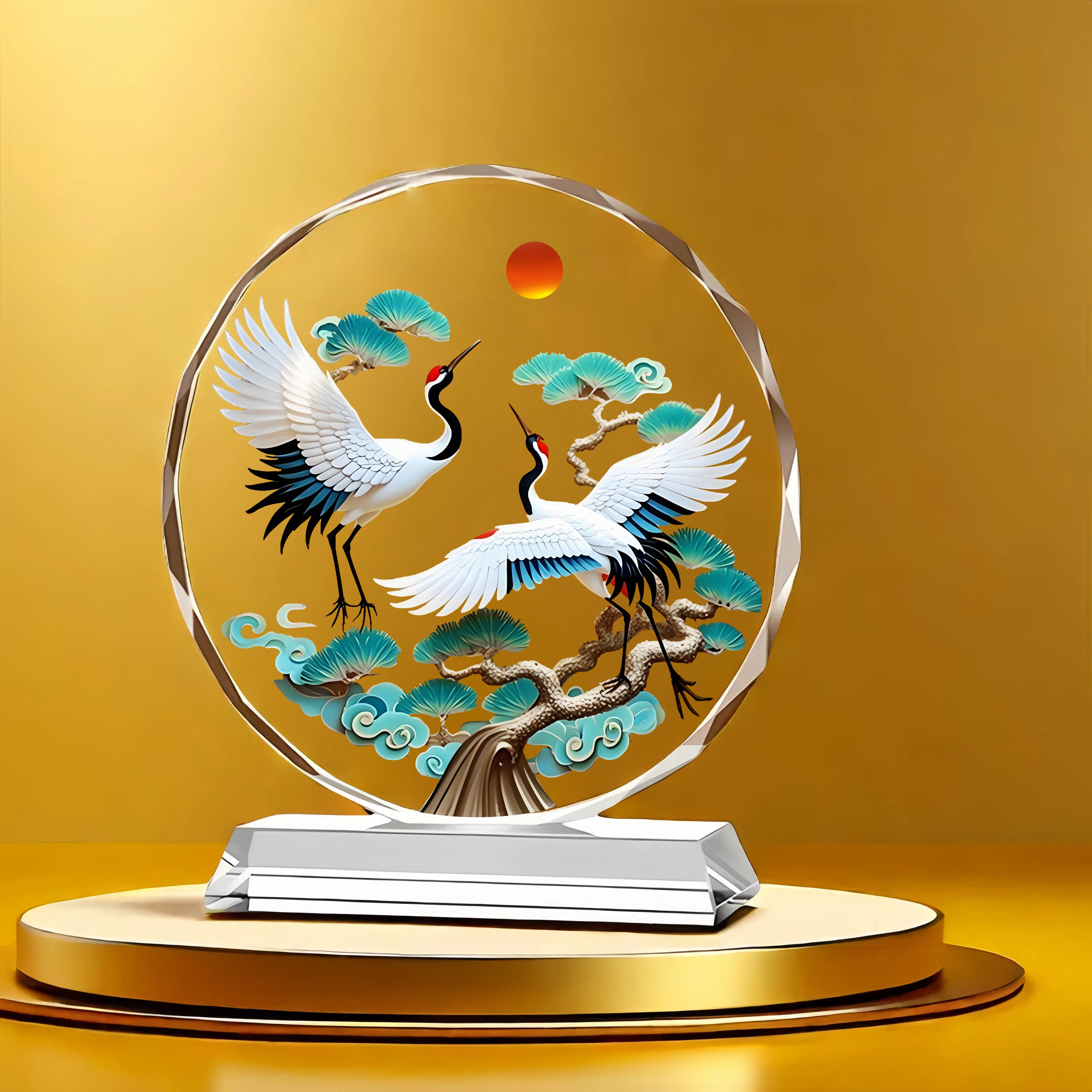 松鹤延年水晶摆件福寿安康桌面客厅玄关乔迁开业吉祥如意装饰摆台,淘宝优惠券,粉丝福利购,淘宝优惠卷