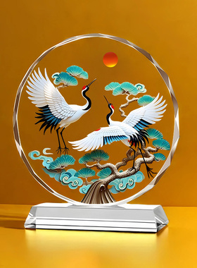 松鹤延年水晶摆件福寿安康桌面客厅玄关乔迁开业吉祥如意装饰摆台