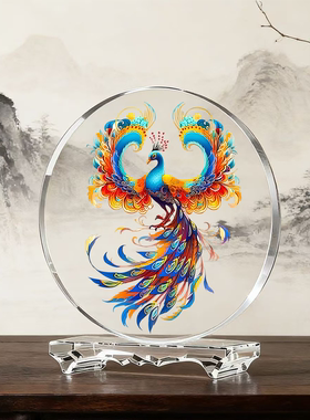 凤凰桥型内雕水晶摆件好运桌面摆件风水摆件送人招财开业好寓意