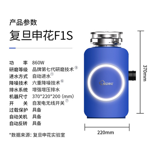 复旦申花F1S垃圾处理器自动进水厨余粉碎机家用厨房食物垃圾处理