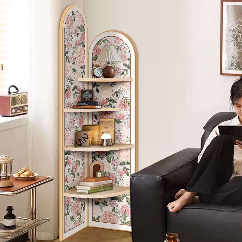奶油风卧室置物架花卉转角柜落地摆件拐角柜子三角书架床边收纳柜,淘宝优惠券,粉丝福利购,淘宝优惠卷