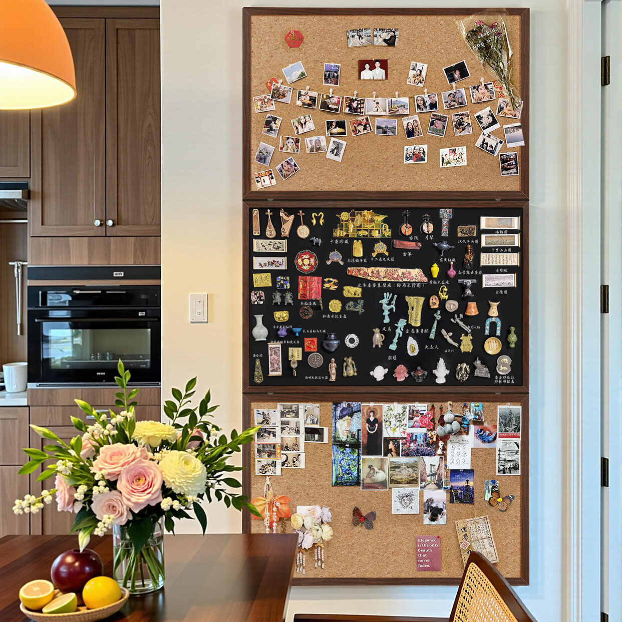 手办收纳展示架毛毡板照片墙客厅挂墙木纹边框冰箱贴磁吸展示板 - 图0
