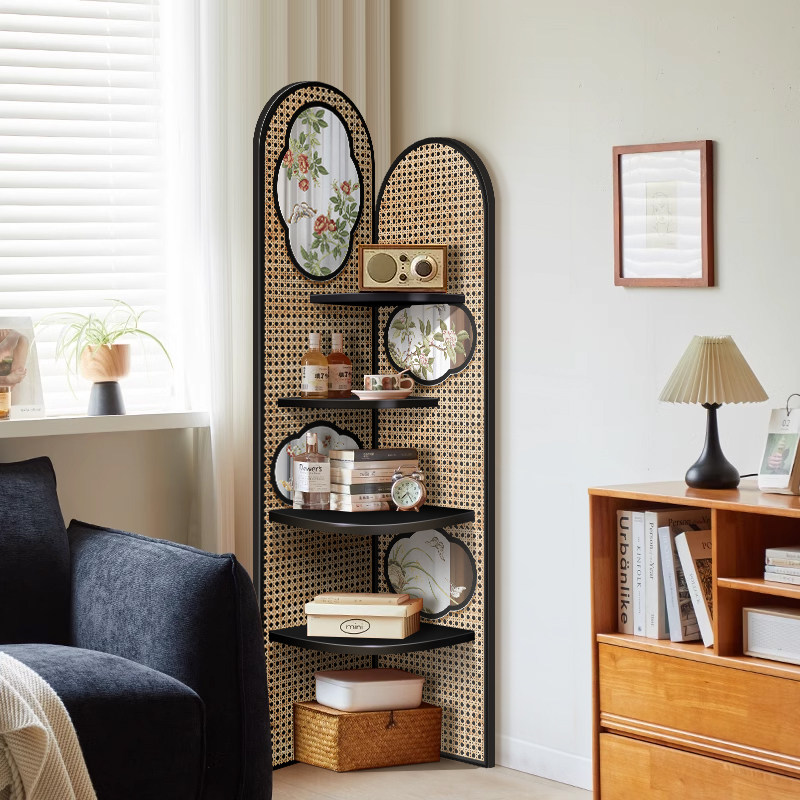 中古风转角装饰柜画墙角落地镜子摆件客厅置物架小户型夹缝收纳柜,淘宝优惠券,粉丝福利购,淘宝优惠卷