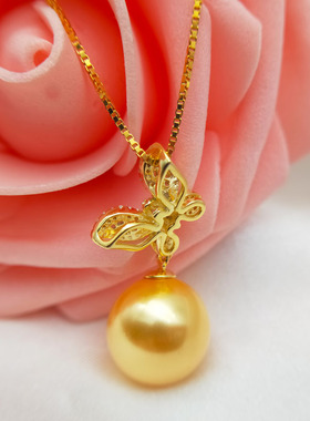 蝴蝶款母贝珍珠吊坠S925纯银