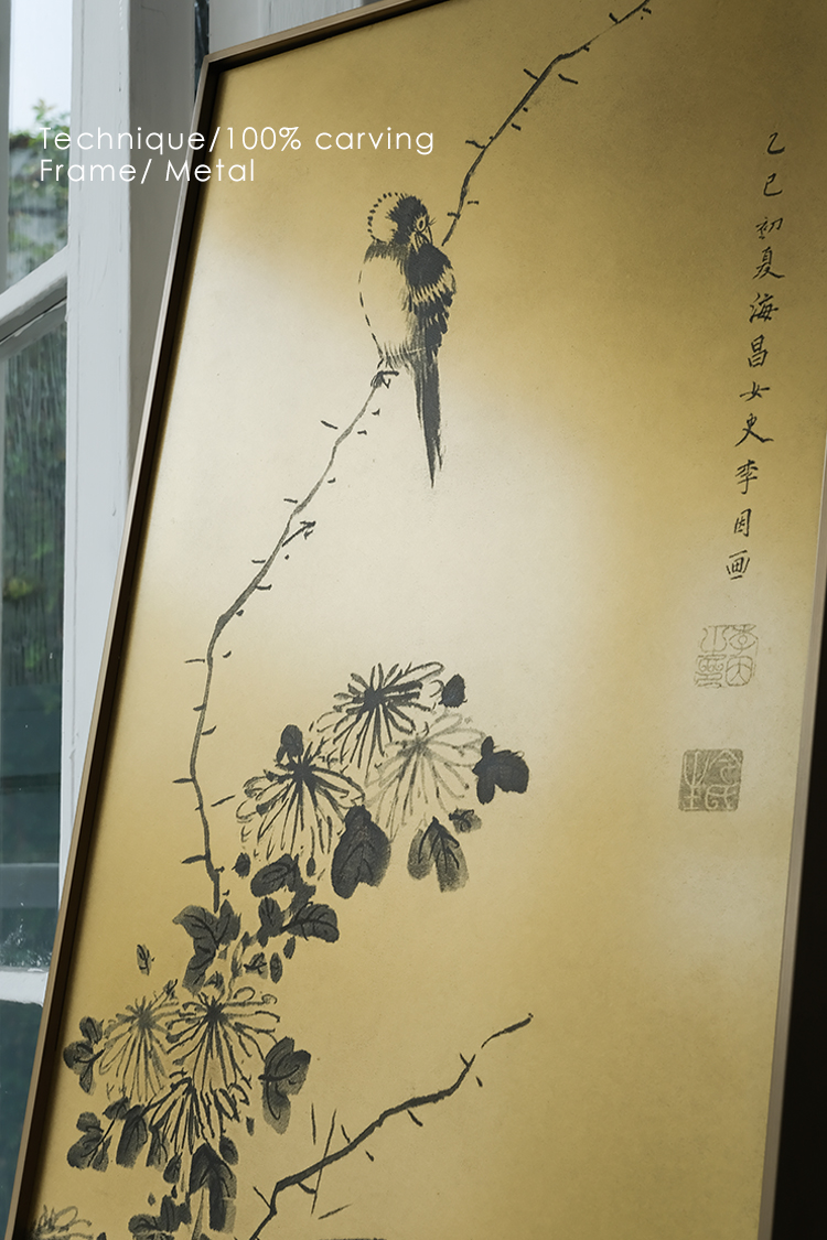 若奈真黄铜！铜雕画《家中有喜》立体浮雕花鸟玄关画新中式挂画-图2