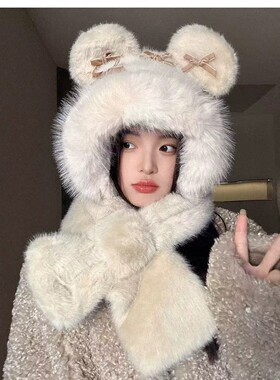 冬季防风通勤围巾一体雷锋帽子女