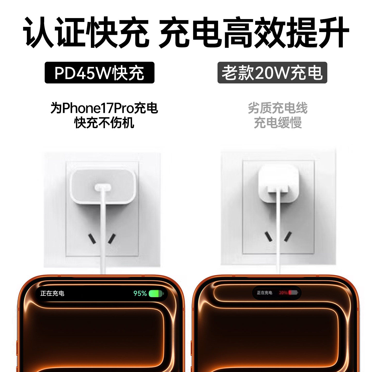 【天猫次日达】【45W快充】BS适用苹果17pro充电器头原15正品装手机iPhone16promax数据线14plus编织13平板PD,淘宝优惠券,粉丝福利购,淘宝优惠卷