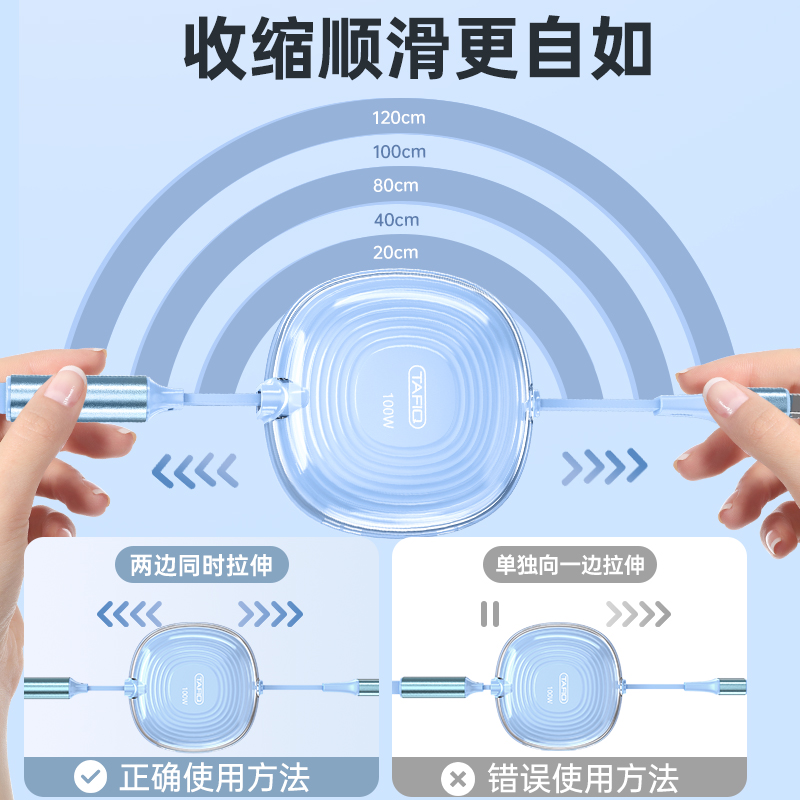 【100W闪充】BS数据线三合一充电线一拖三快充三头适用苹果华为安卓Typec手机mate60车载iPhone伸缩多功能6A - 图2