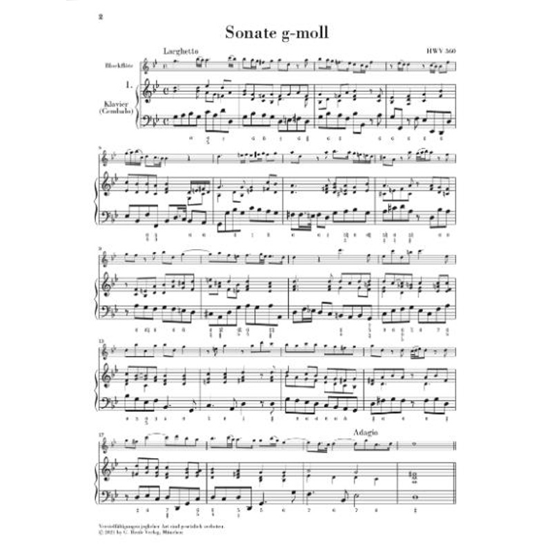 亨乐原版 亨德尔 六首竖笛奏鸣曲 为中音竖笛和数字低音而作 Handel Six Recorder Sonatas HN1497 - 图1