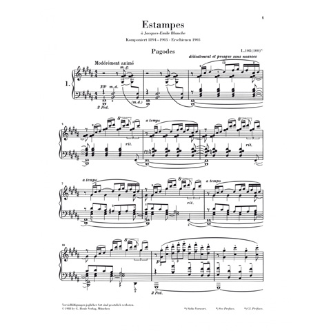 亨乐原版 德彪西版画集 钢琴独奏 带指法 Debussy Estampes HN387 - 图2