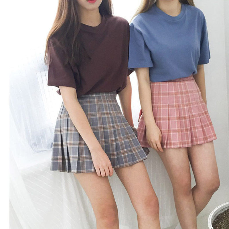 新月大码tb格子百褶裙女夏新款大码半身裙胖mm松紧腰a字短裙子jk格裙显瘦1