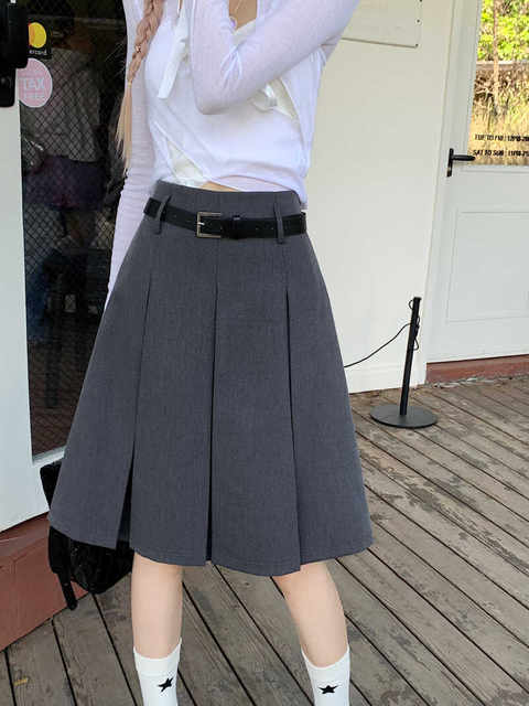 Women's gray suit skirt plus size mid skirt