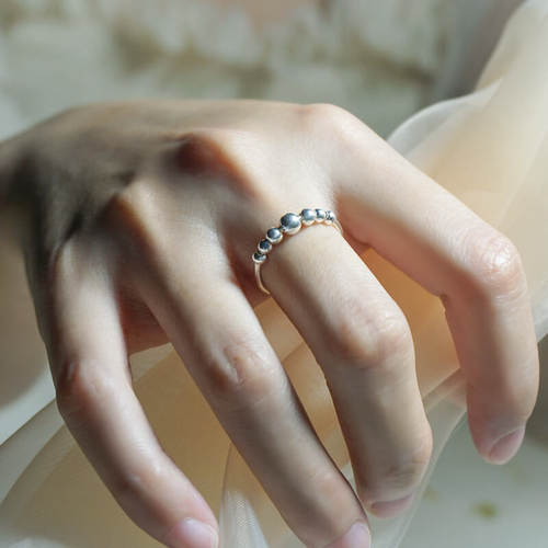 纯银戒指女999足银转运珠食指个性小指简约时尚开口闭口尾戒潮人 - 图1