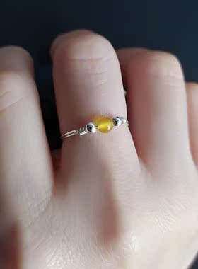 【招财增运】999足银手工戒指女黄玛瑙招财胖手大号细款小指尾戒
