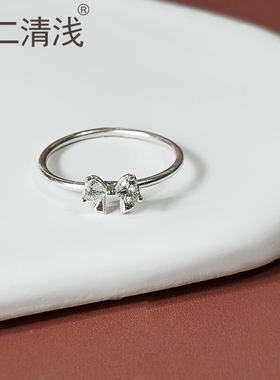 纯手工蝴蝶结戒指女999足银