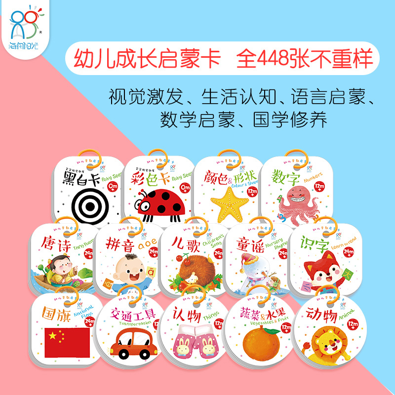 海润阳光宝宝启蒙早教认知卡片翻翻看图识字动物植物数字益智玩具