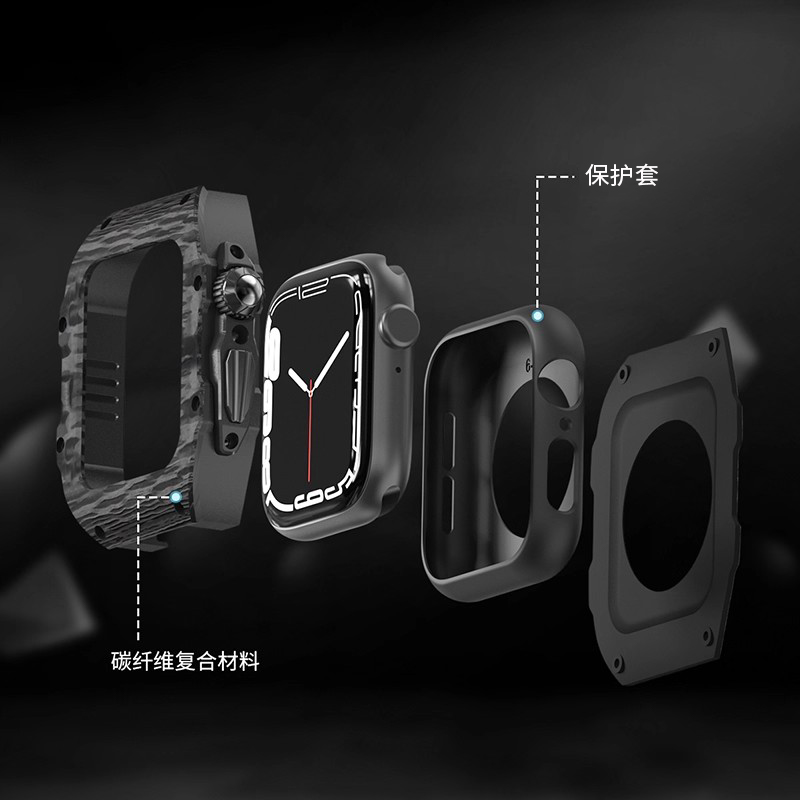 适用AppleWatchUltra3表带AppleWatch11碳纤维S11Ultra2改装表壳iWatch10苹果iWatchS手表带WatchS保护壳S10 - 图0