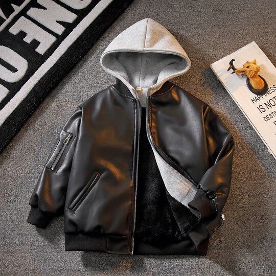 儿童装男童皮衣外套2025新款秋冬加绒加厚冬装夹克中大童冬季男孩