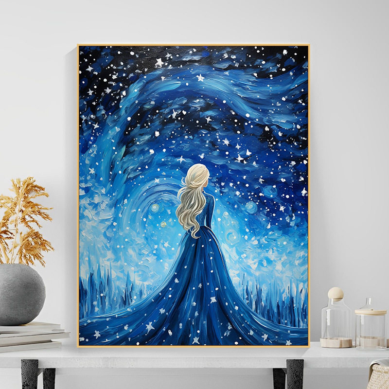 diy数字彩油画艾莎公主动漫冰雪奇缘抽象手绘油画填充画画丙烯画