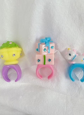 手作芭比庄园小马花朵钻石色彩造型多巴胺软妹风糖果色开口戒指