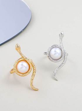 欧美珍珠蛇戒指punk snake rings women pearl index finger ring