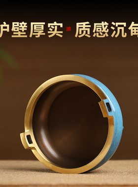黄铜蓝韵冲天耳香炉家用蜡烛台