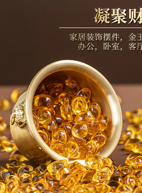 黄铜狮头缸聚宝盆家居饰品送元宝