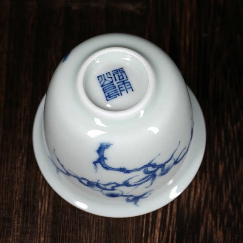 龙圣华苑景德镇谷雨山房手绘青花灵山寿桃奇古杯手工原矿品茗茶杯 - 图3