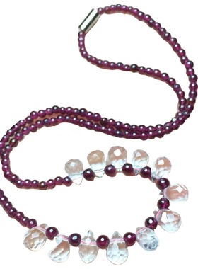 天然 石榴石白水晶雨滴刻面项链  夏季百搭款 网红爆款