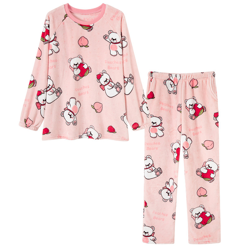 秋冬季加绒女上衣冬款珊瑚绒睡衣 秋泓齐锦上茂睡衣/家居服套装