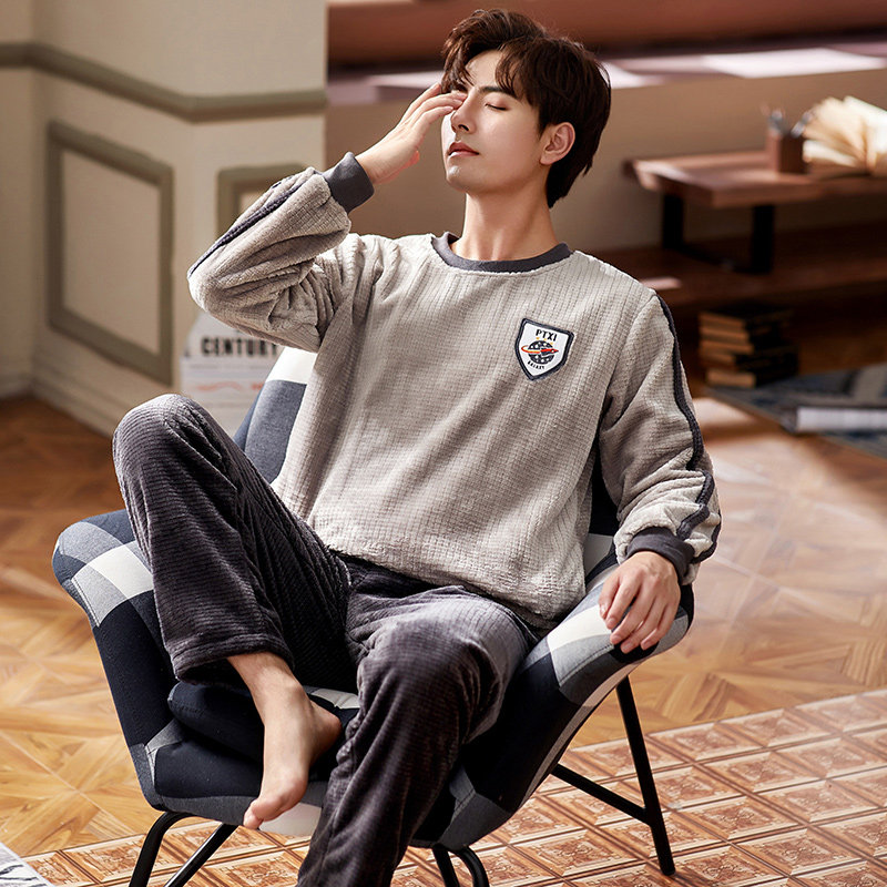 秋泓齐秋冬季男士绒款长袖长裤 秋泓齐锦上茂睡衣/家居服套装