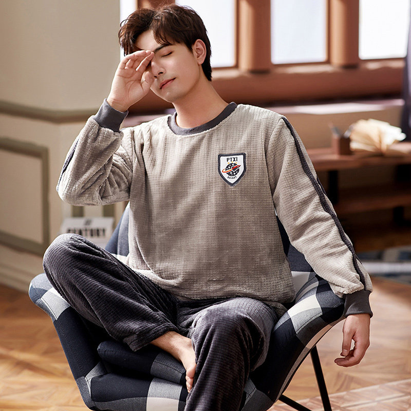 秋泓齐秋冬季男士绒款长袖长裤 秋泓齐锦上茂睡衣/家居服套装