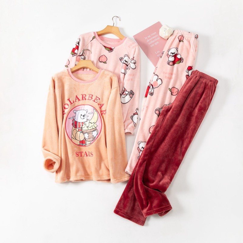 秋冬季加绒女上衣冬款珊瑚绒睡衣 秋泓齐锦上茂睡衣/家居服套装