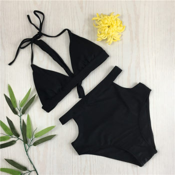 2018 New European and American Solid Color String Bikini Women's Swimsuit Sexy High Waist Triangle Split Spa Swimsuit