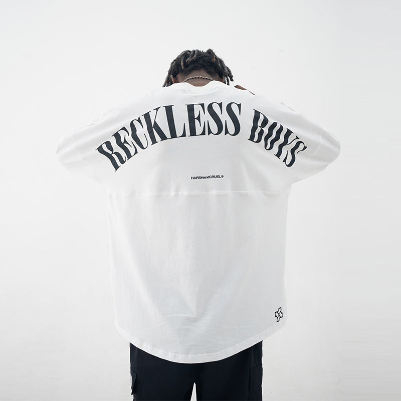 harshandcruel 多色复古印花宽松分割裁片长袖T恤Reckless Boys - 图1