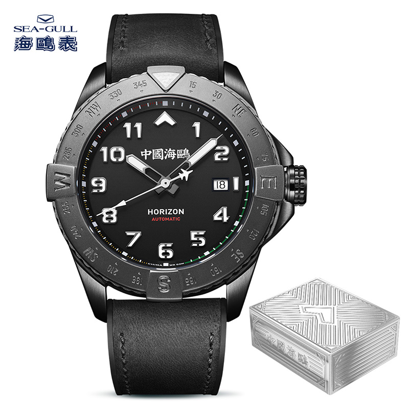 正品海鸥手表男士天际罗盘飞行员空军计时夜光自动机械表男表1123