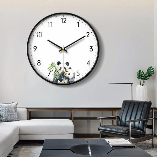 儿童挂钟熊猫钟表客厅家用卡通卧室静音电子挂表现代简约挂墙装饰 - 图3