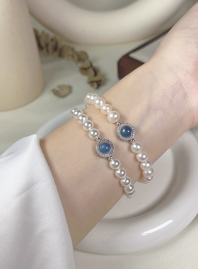 海蓝宝S925银珍珠手链项链轻奢