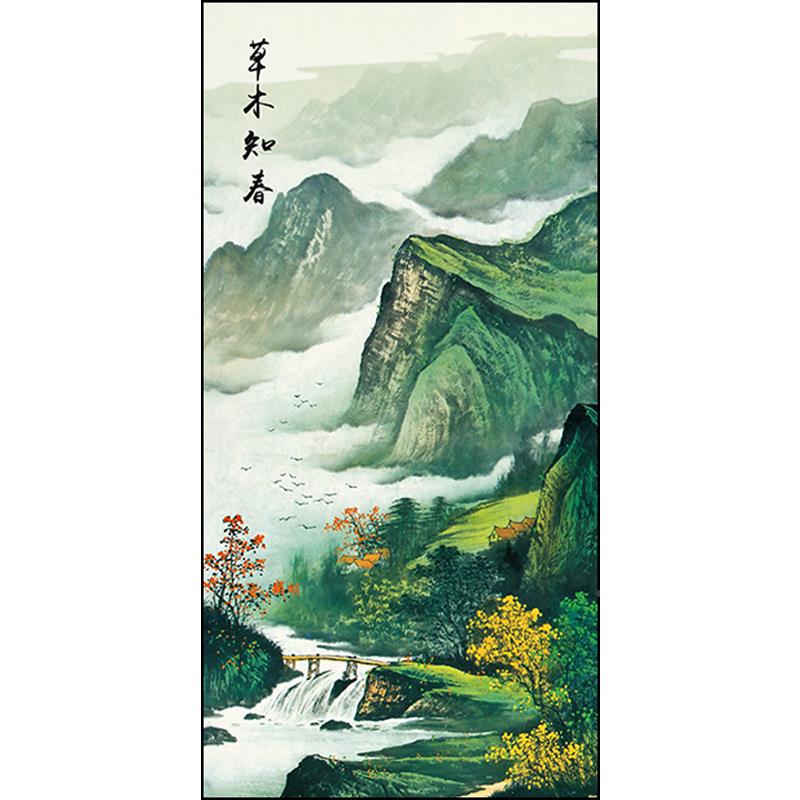 鸿运当头入门新中式玄关装饰画竖版走廊过道尽头山水画挂画墙壁画-图3