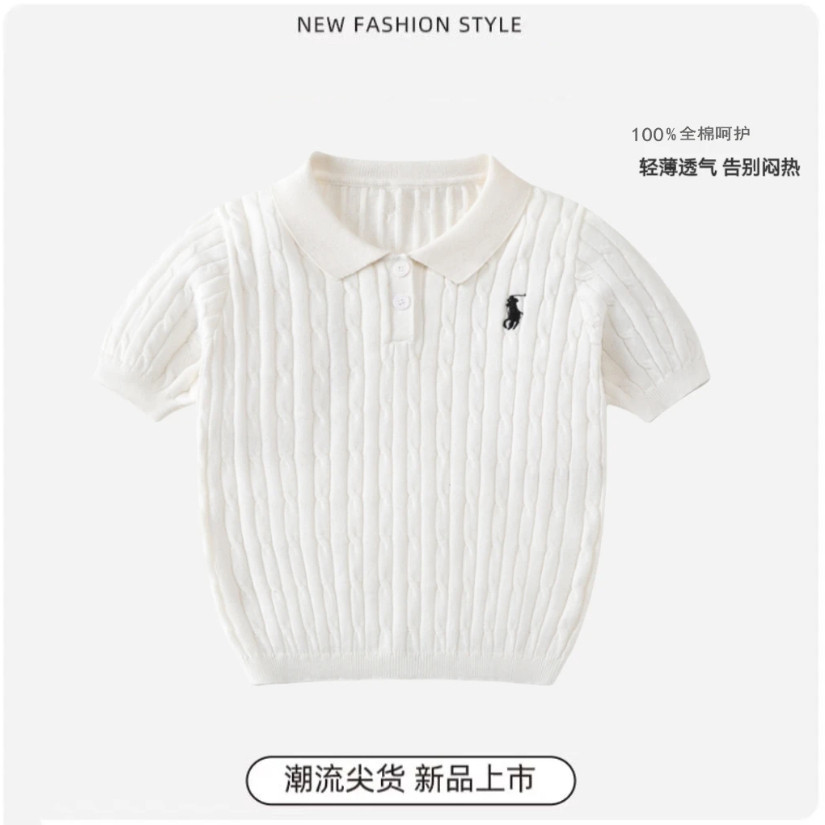 儿童韩版短袖针织衫2025夏季新款纯色坑条polo衫休闲洋气上衣潮款,淘宝优惠券,粉丝福利购,淘宝优惠卷