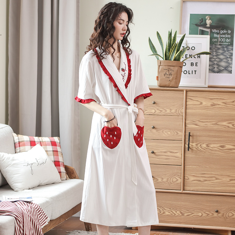 夏季纯棉系带可爱短袖长款日式睡袍 朵拉日记睡袍/浴袍